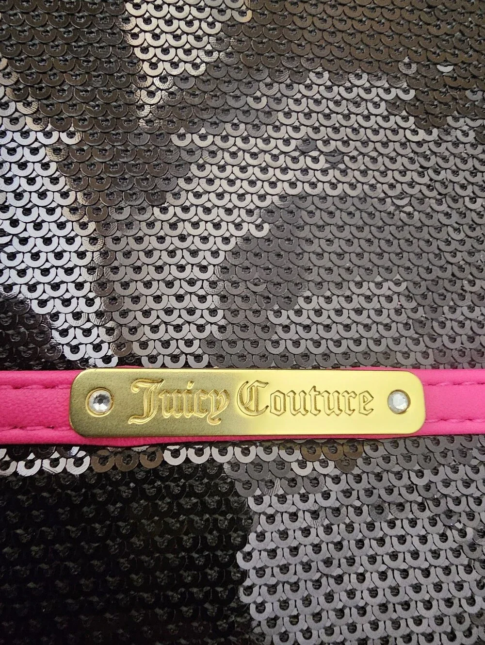 Juicy Couture Black Sequin Crossbody with Hot Pink Trim and Strap